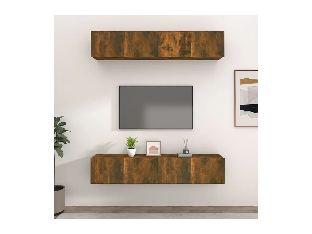 TV-kast 4 stuks gerookt eiken 80x30x30 cm bewerkt hout