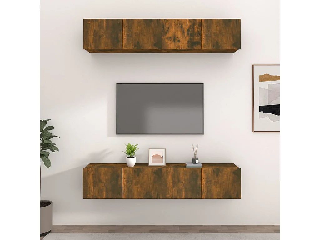 Mobile TV 4 pezzi rovere affumicato 80x30x30 cm legno ingegnerizzato