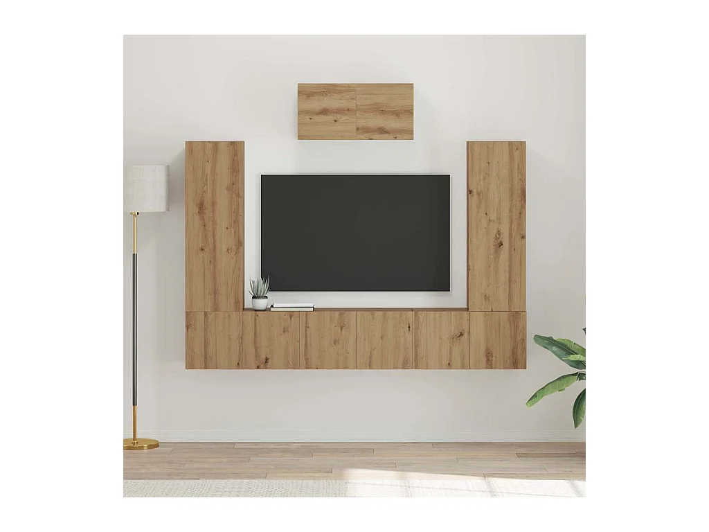 7-teiliges TV-Schrank-Set, handgefertigte Eiche, 180 x 30 x 120 cm