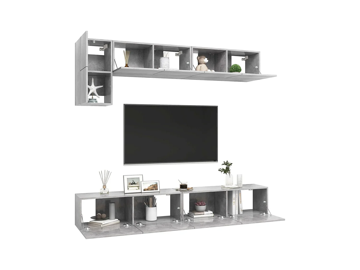 Ensemble de meubles TV 5 pcs Gris béton Bois d'ingénierie