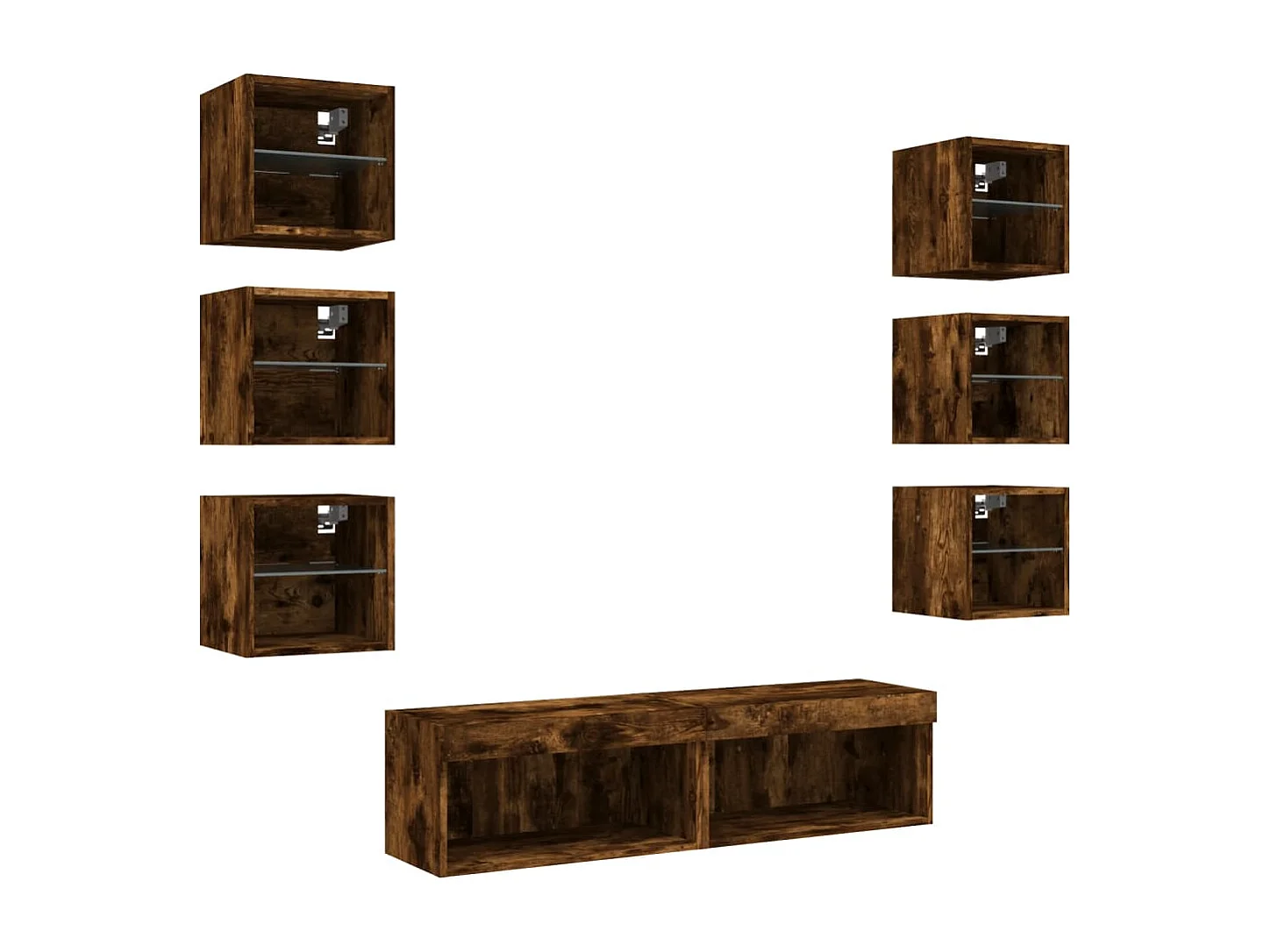 Parete attrezzata TV con LED 8 pezzi in legno ingegnerizzato rovere affumicato