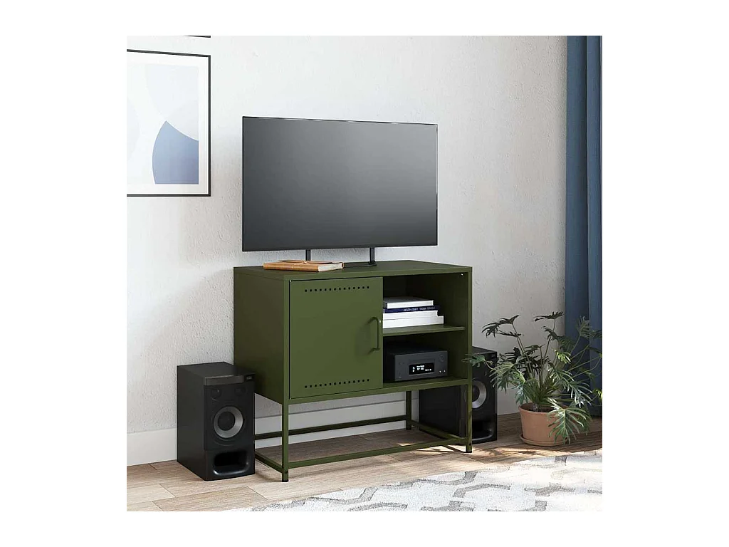 Meuble TV vert olive 68x39x60,5 cm acier