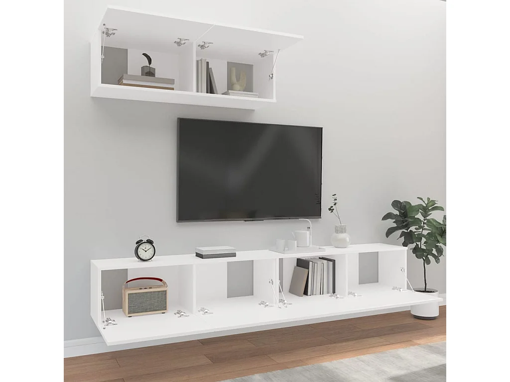 Conjunto de soporte para TV de 3 piezas de madera de ingeniería blanca