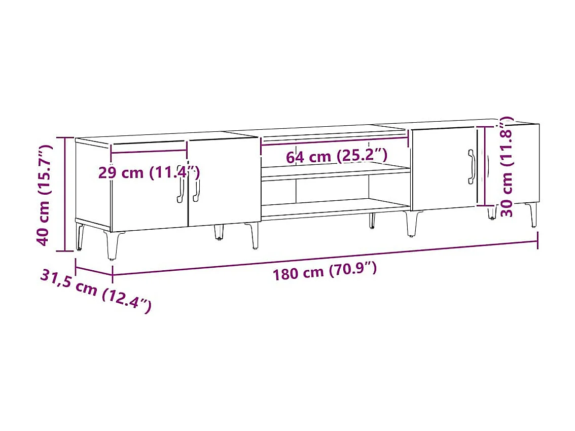 Mueble de TV de roble negro 180 x 31,5 x 40 cm Madera de ingeniería