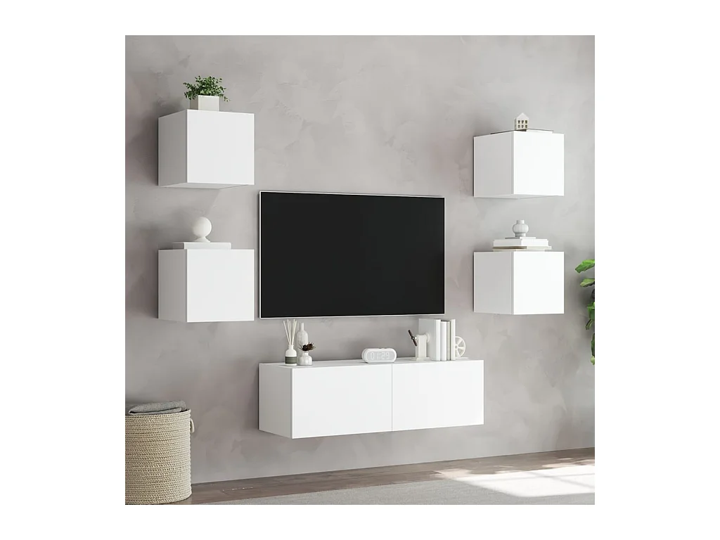 Meuble TV muraux 5 pcs avec lumières LED blanc