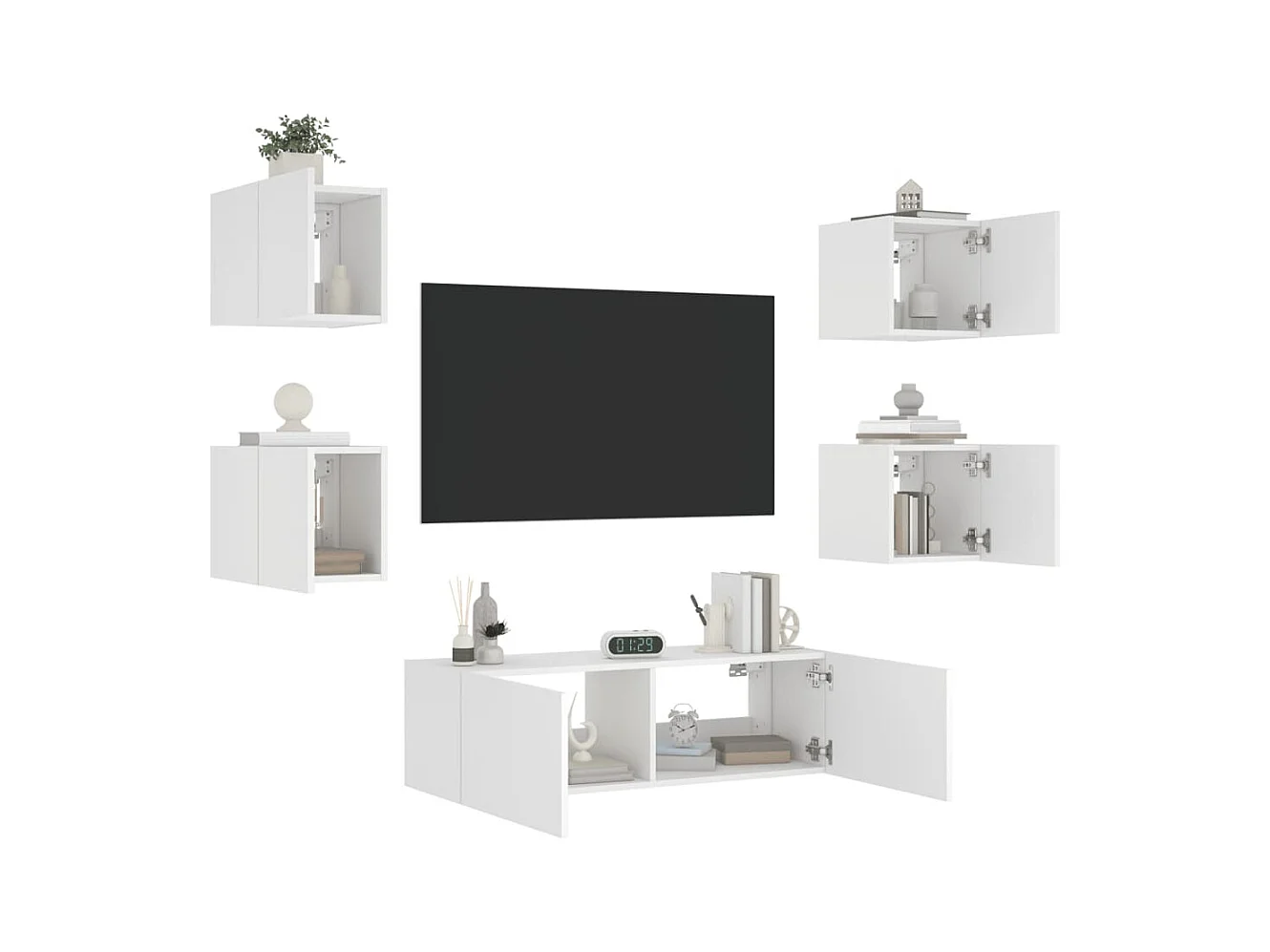 Meuble TV muraux 5 pcs avec lumières LED blanc