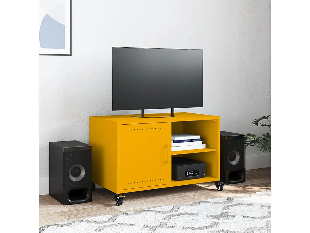 Mobile porta TV giallo senape 68x39x43,5 cm in acciaio