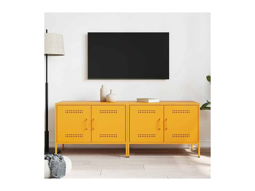 Mobile TV 2 pezzi giallo senape 68x39x50,5 cm acciaio