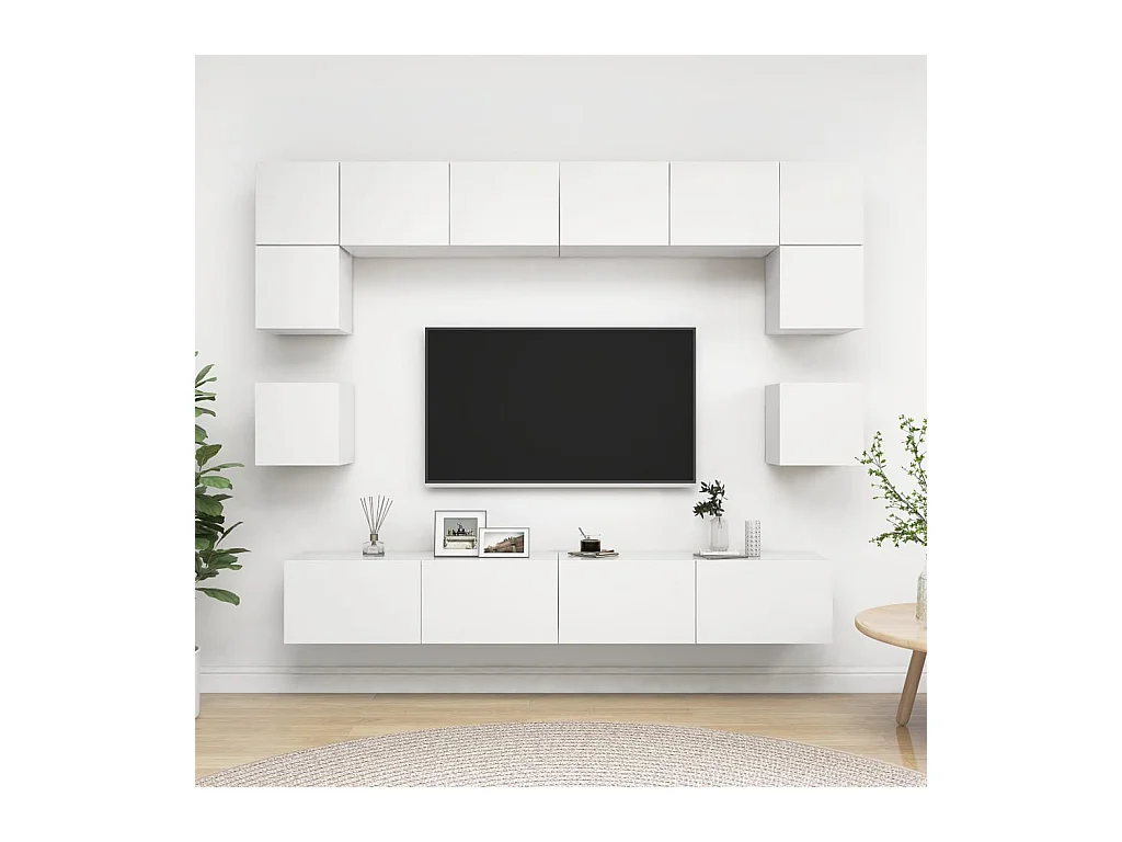 Ensemble de meubles TV 8 pcs Blanc Bois d'ingénierie