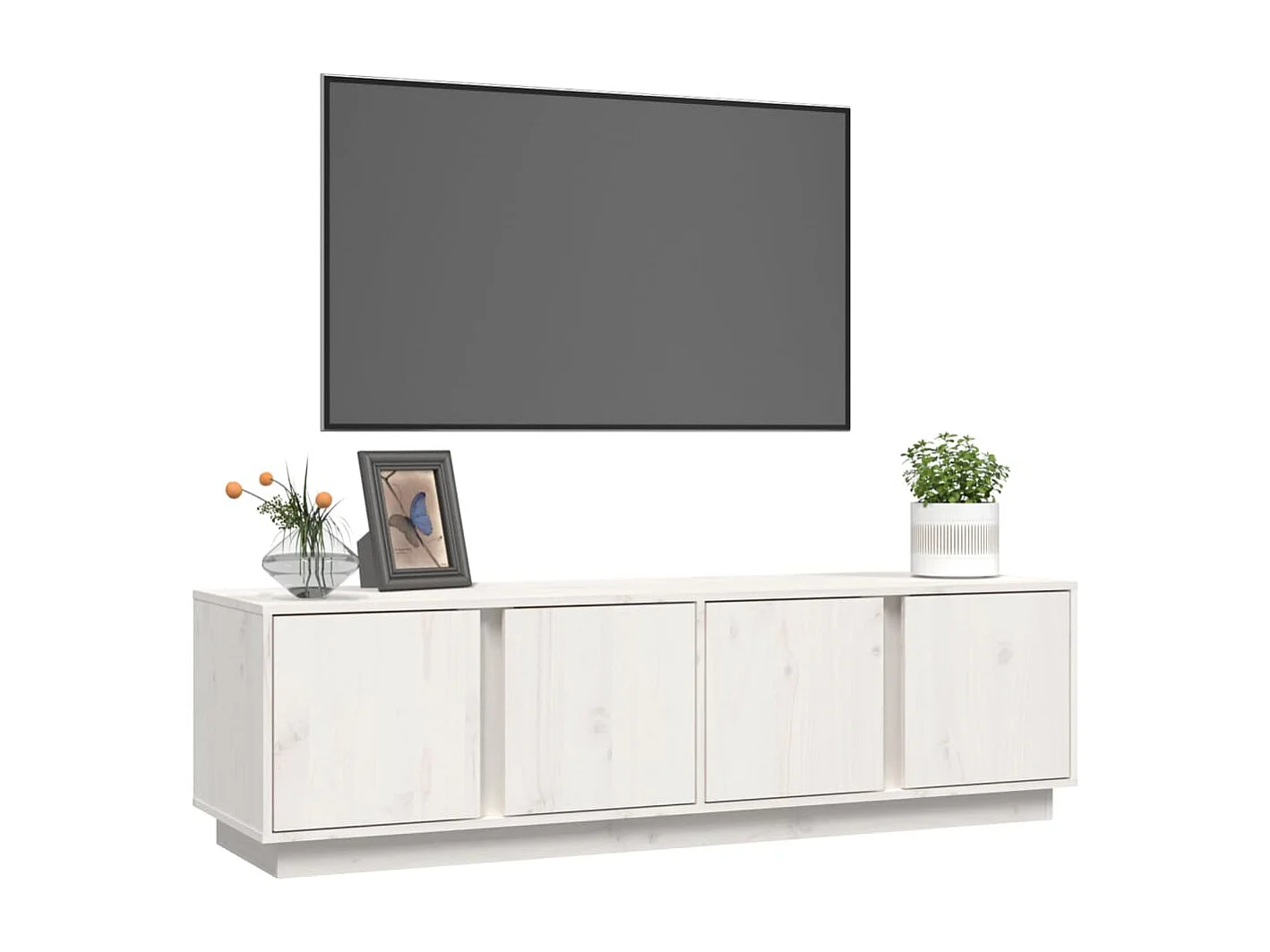 Meuble TV Blanc 140x40x40 cm Bois de pin massif