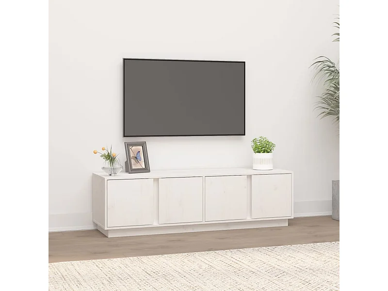 Meuble TV Blanc 140x40x40 cm Bois de pin massif