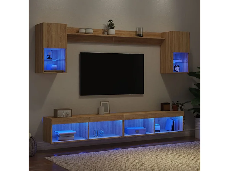 Unités murales TV avec LED 6 pcs chêne sonoma bois d'ingénierie