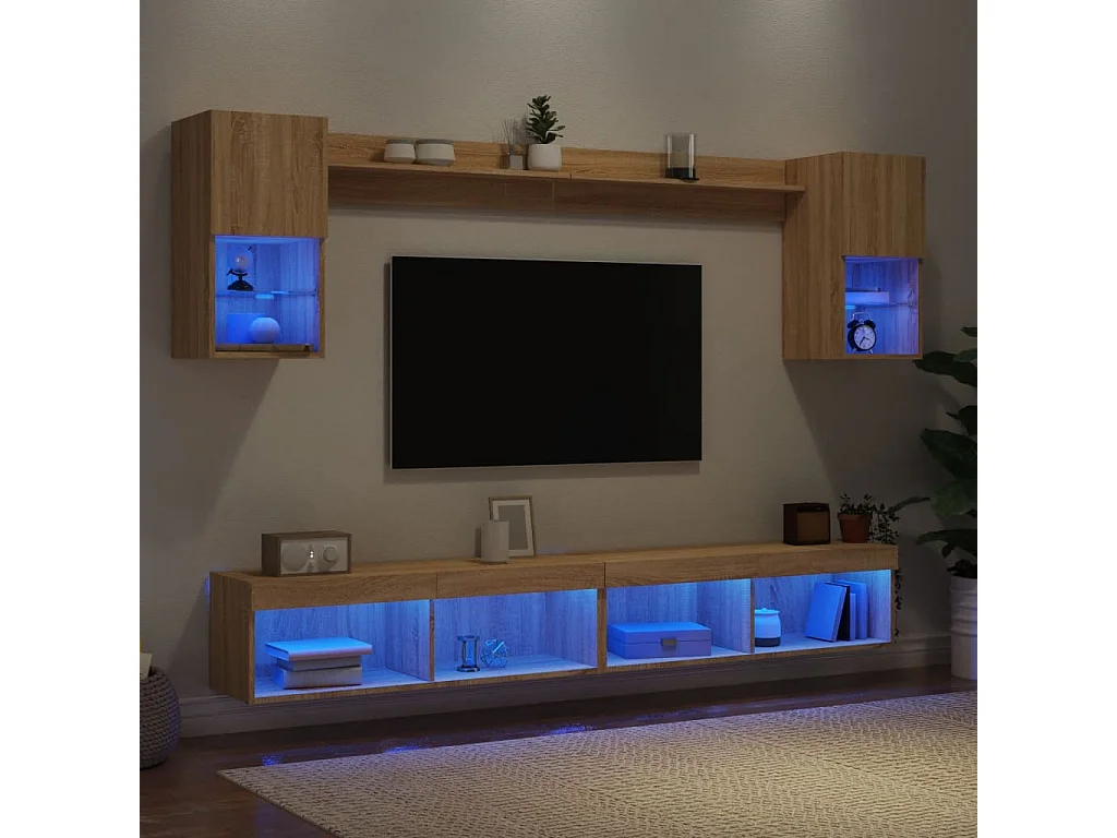 Unités murales TV avec LED 6 pcs chêne sonoma bois d'ingénierie