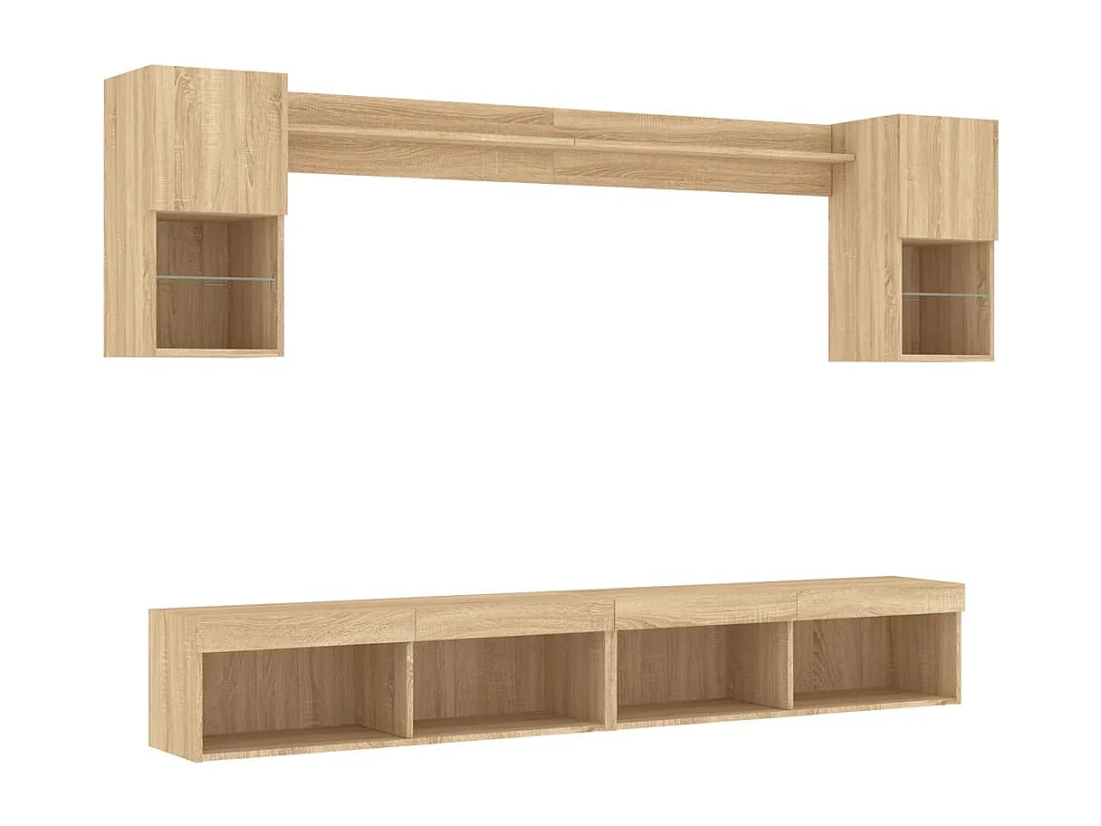 Unités murales TV avec LED 6 pcs chêne sonoma bois d'ingénierie