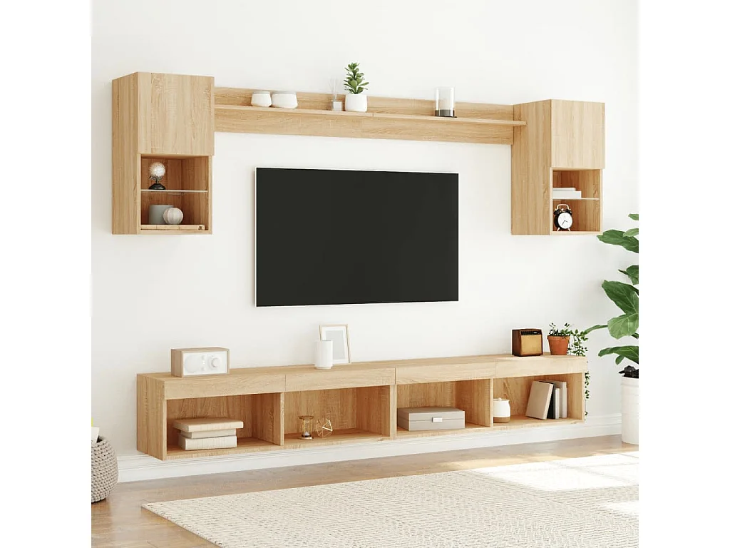 Unités murales TV avec LED 6 pcs chêne sonoma bois d'ingénierie