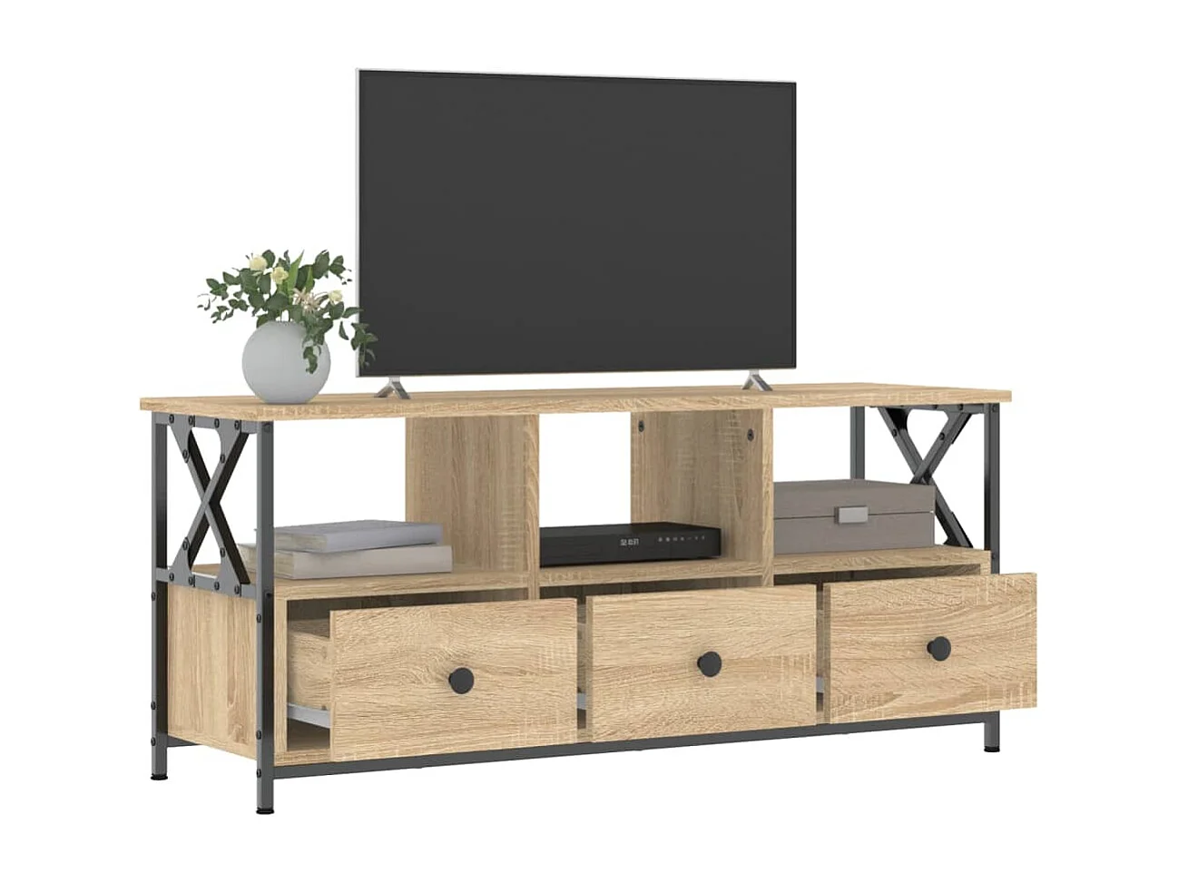 Meuble TV chêne sonoma 102x33x45 cm bois d'ingénierie et fer