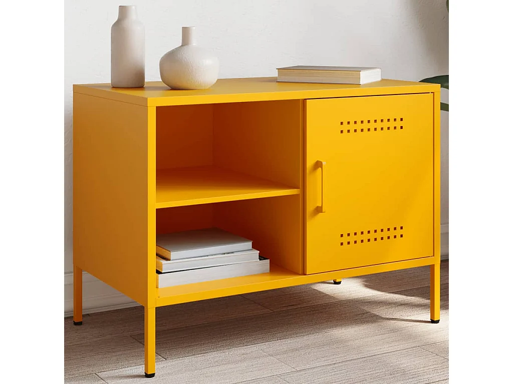 Mueble de TV amarillo mostaza 68x39x50,5 cm acero