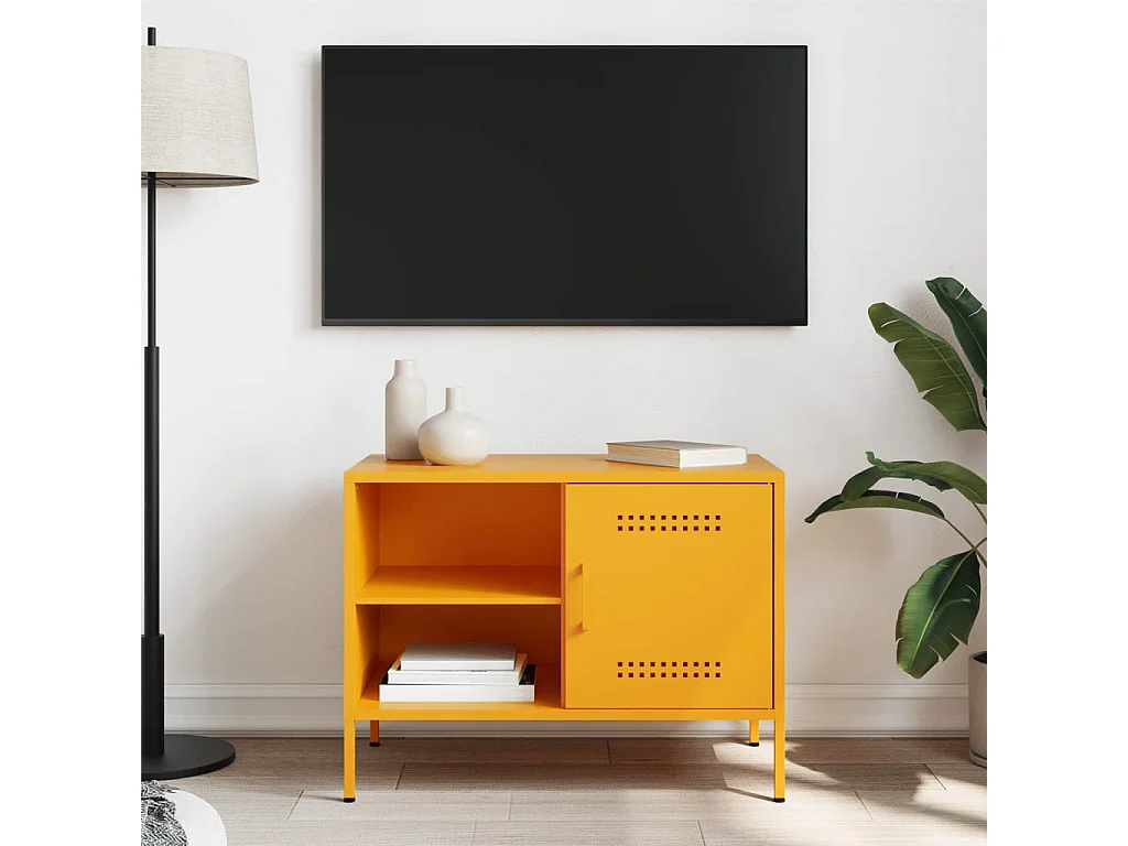Mueble de TV amarillo mostaza 68x39x50,5 cm acero
