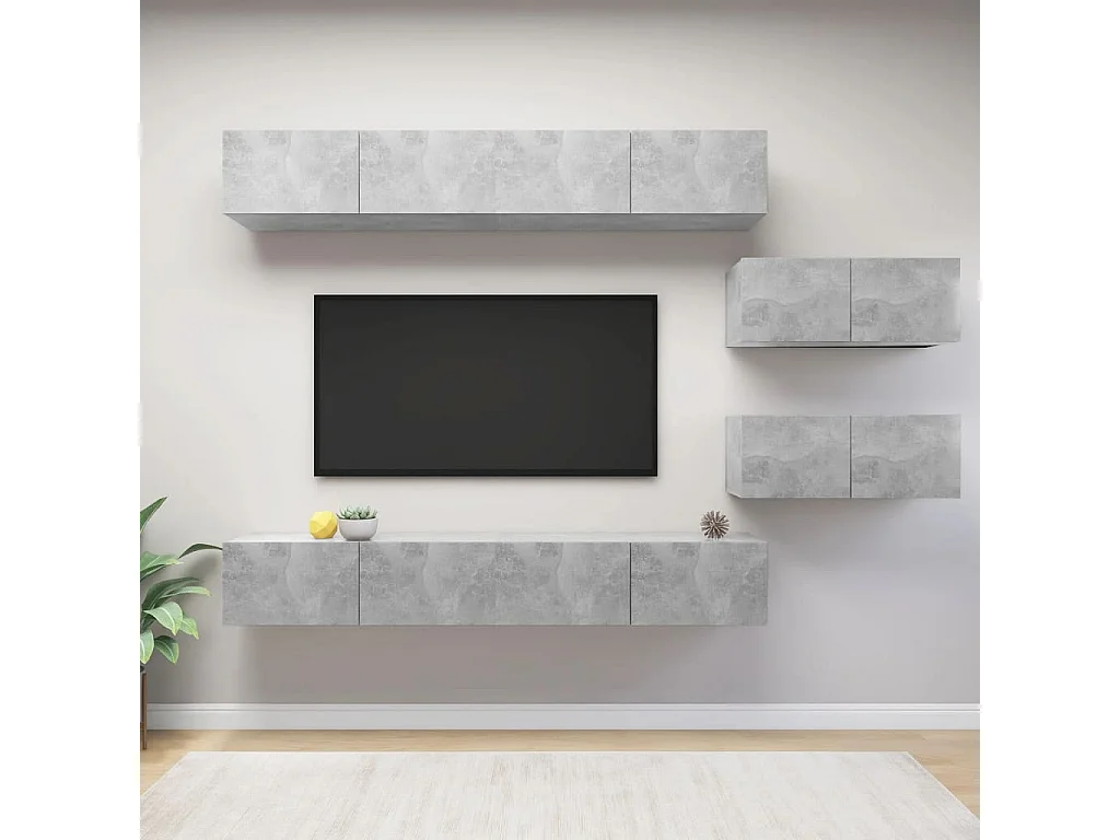 Ensemble de meubles TV 6 pcs Gris béton Bois d'ingénierie