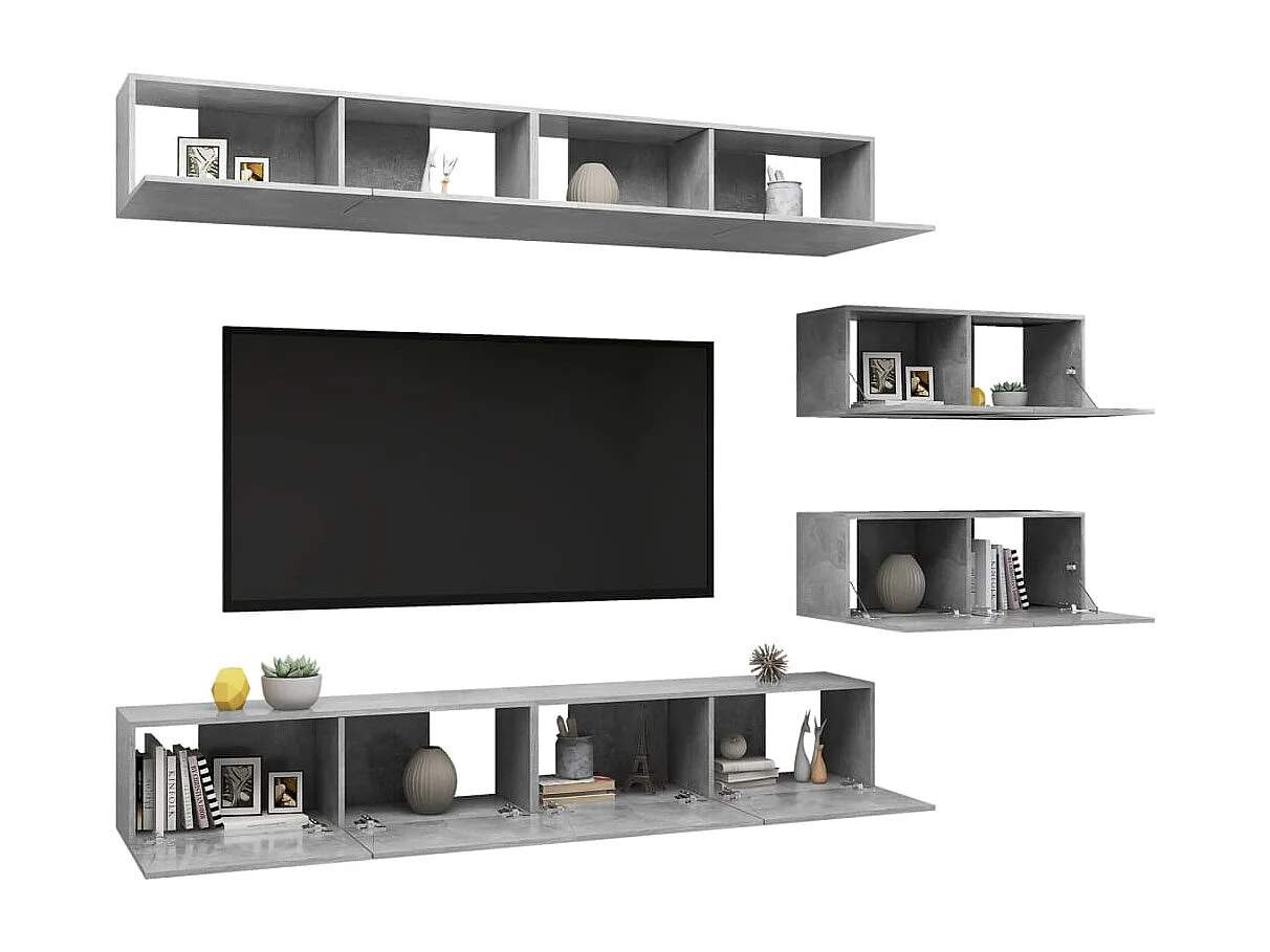 Ensemble de meubles TV 6 pcs Gris béton Bois d'ingénierie