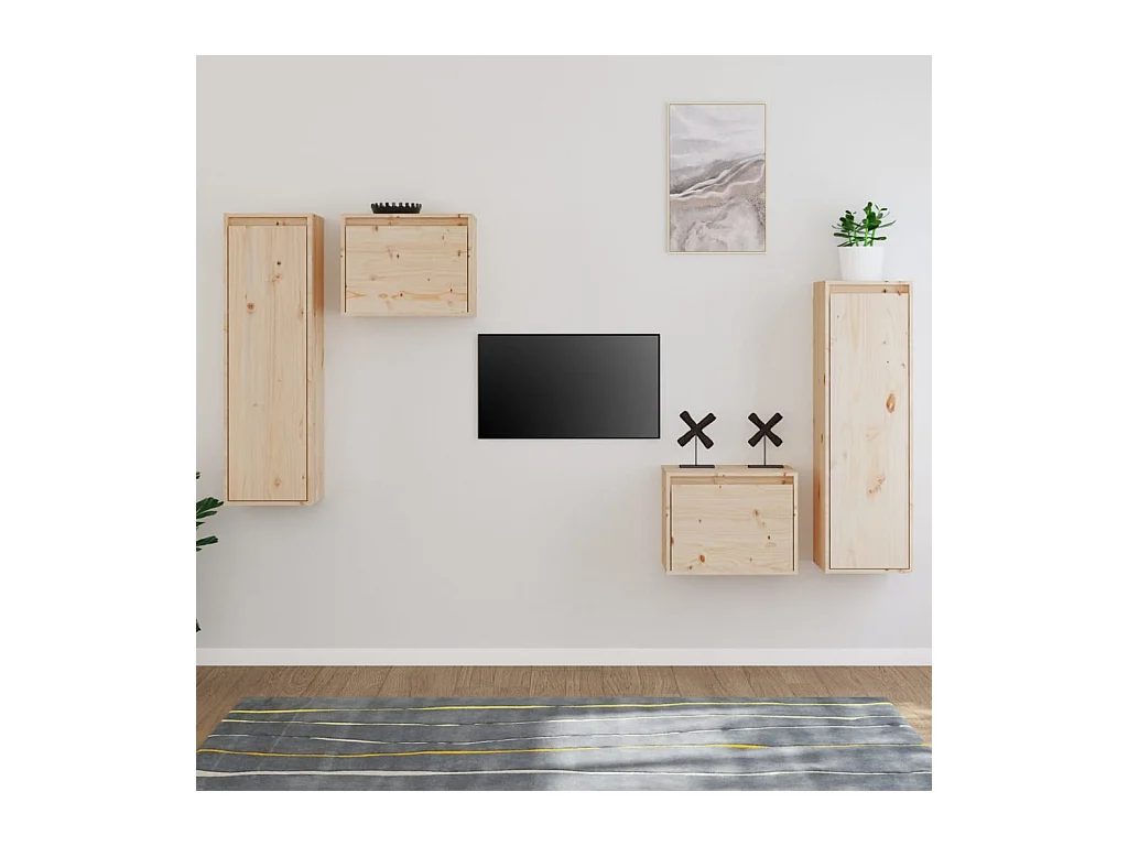 Mobile TV 4 pezzi in legno massello di pino