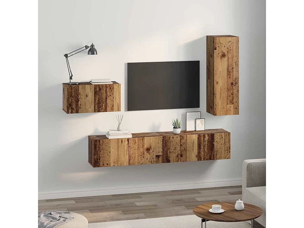 Set di mobili TV da 4 pezzi, legno anticato, 30,5 x 30 x 90 cm