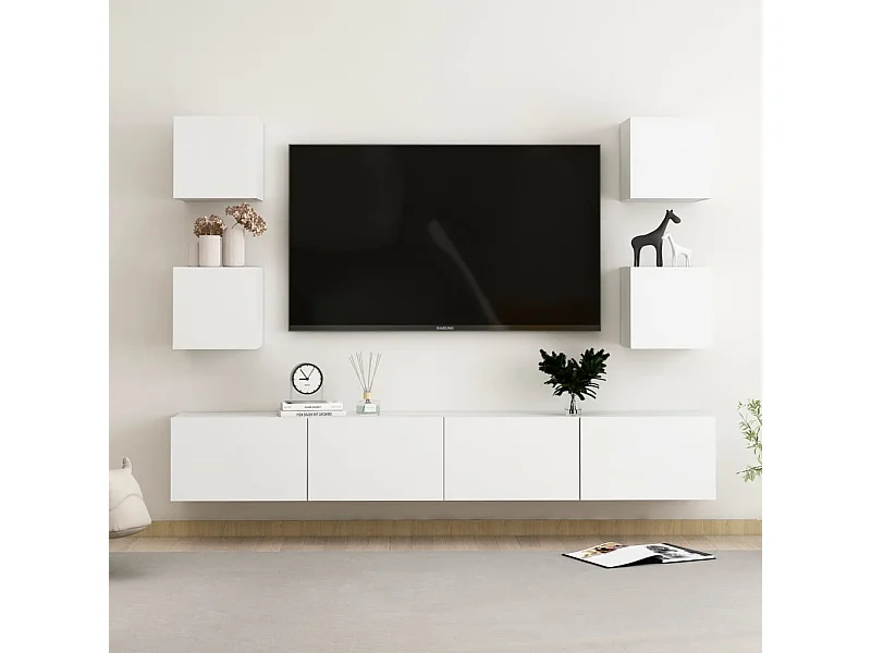 6-delige tv-meubelset, wit, bewerkt hout