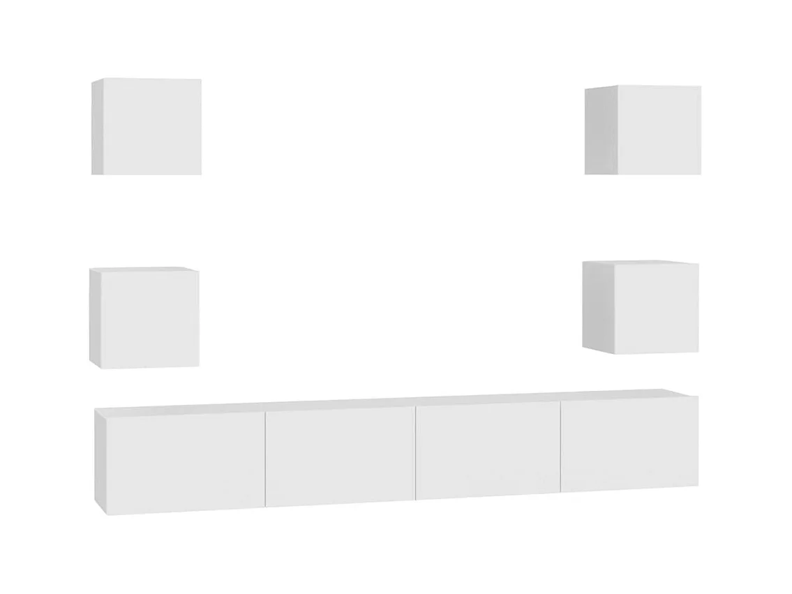 Conjunto de soporte para TV de 6 piezas, blanco, madera de ingeniería
