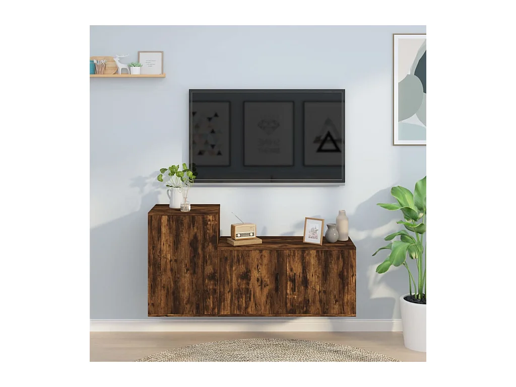 2-teiliges TV-Ständer-Set Räuchereiche Holzwerkstoff