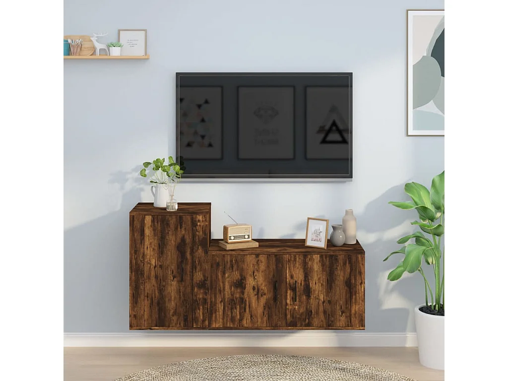 Ensemble de meubles TV 2 pcs Chêne fumé Bois d'ingénierie