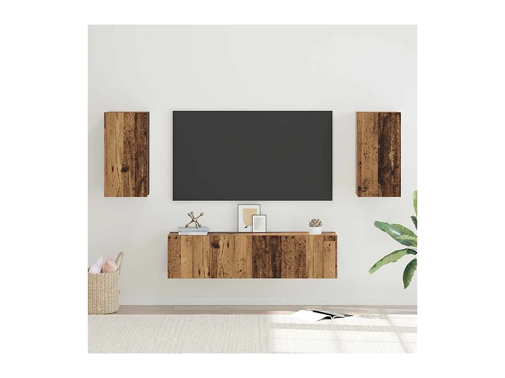 Set di mobili TV da 4 pezzi, legno anticato, 30,5 x 30 x 60 cm