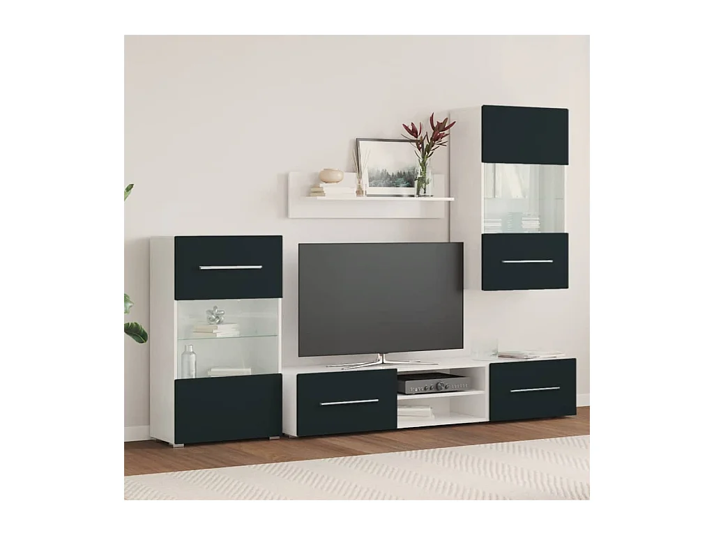 Meubles TV 5 pcs avec lumière LED indigo mat bois d'ingénierie