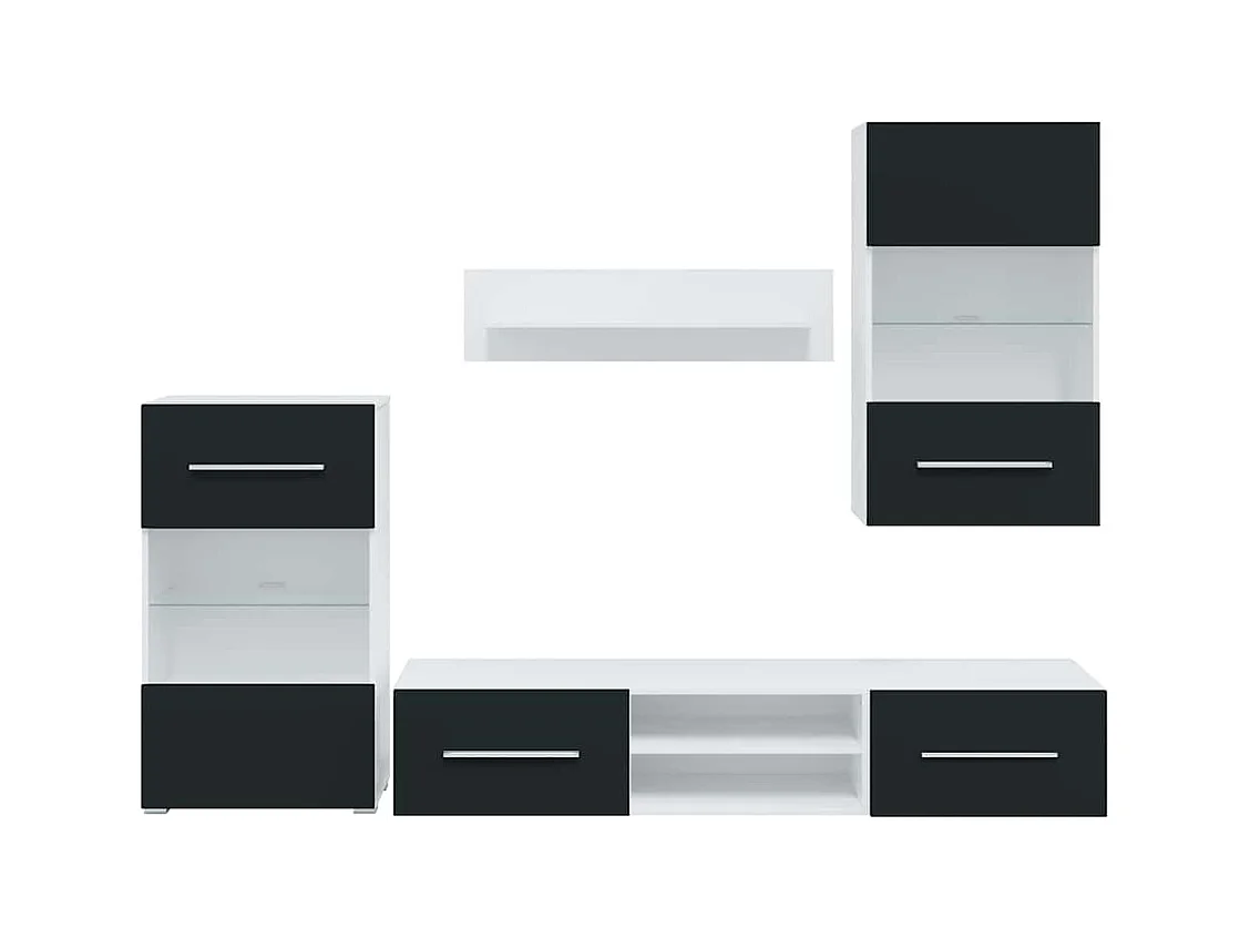 Meubles TV 5 pcs avec lumière LED indigo mat bois d'ingénierie