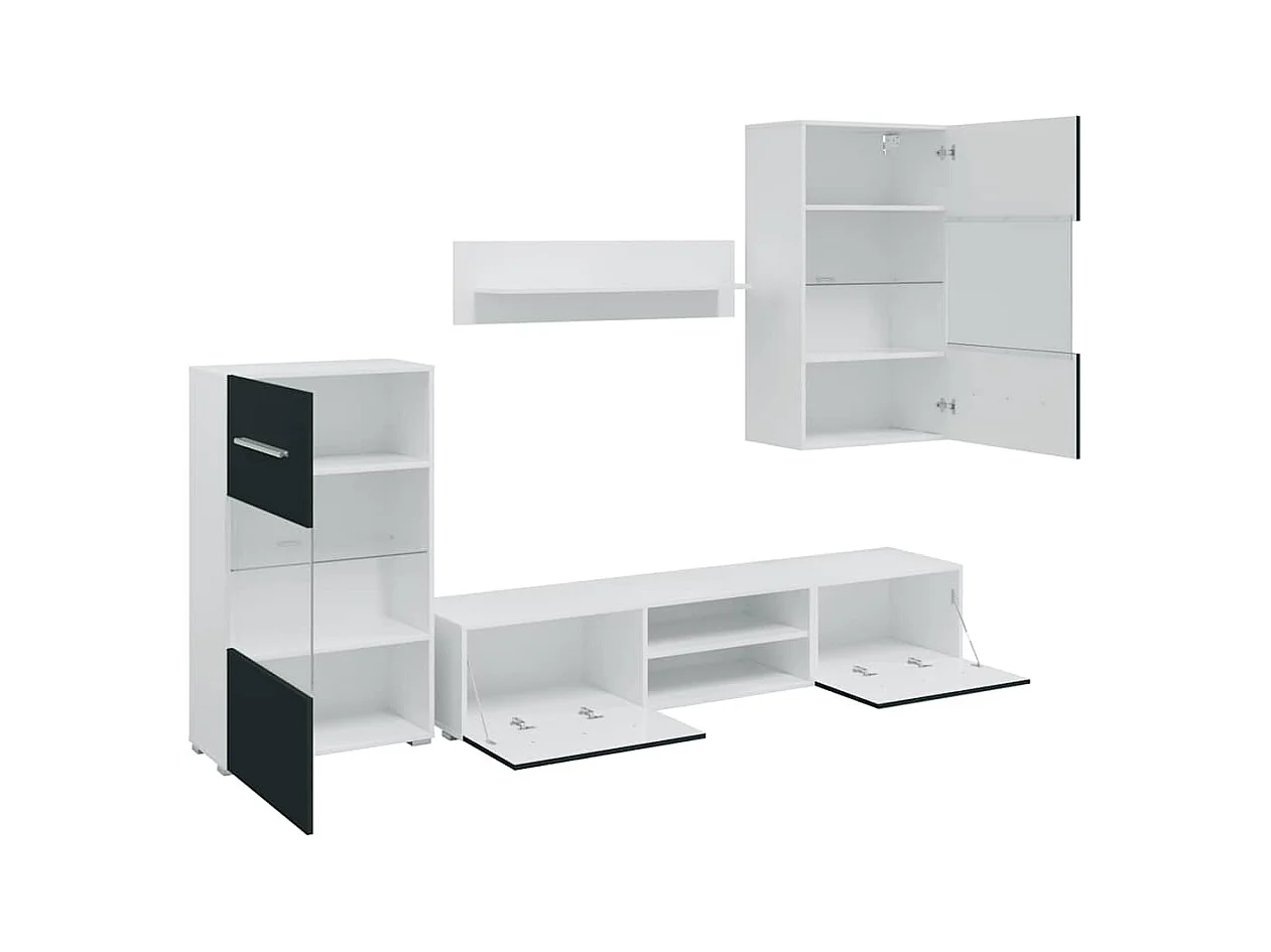 5-delige tv-standaard met led-verlichting indigo mat bewerkt hout