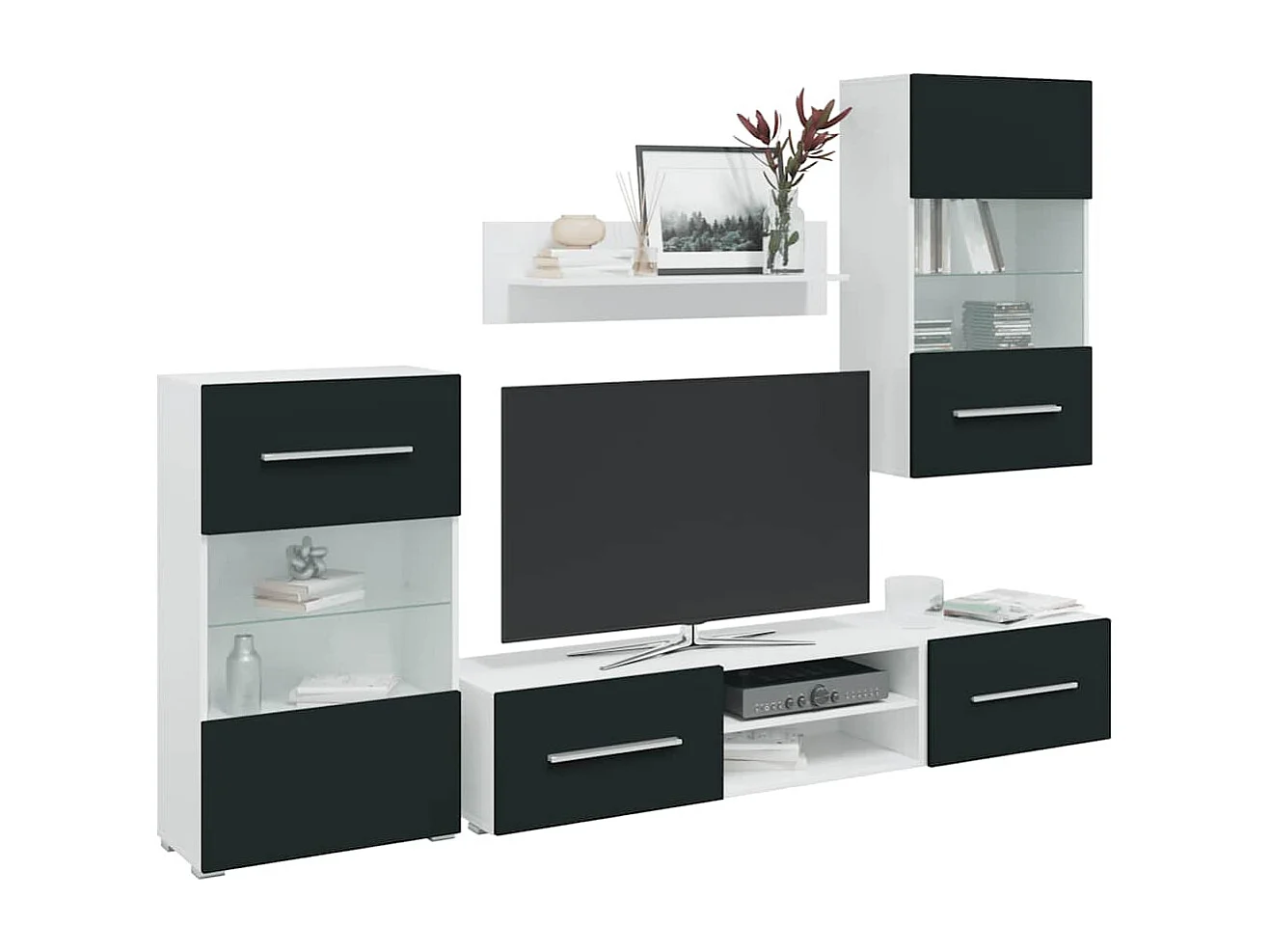 Mobile TV 5 pezzi con luce LED in legno ingegnerizzato indaco opaco