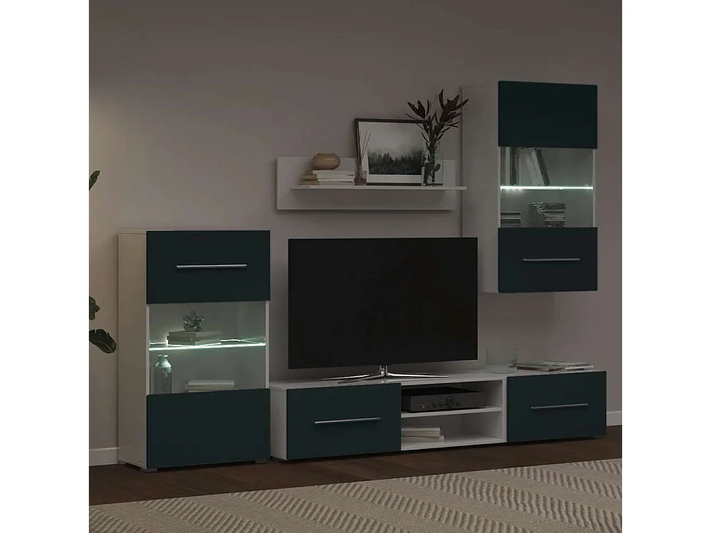 Mobile TV 5 pezzi con luce LED in legno ingegnerizzato indaco opaco