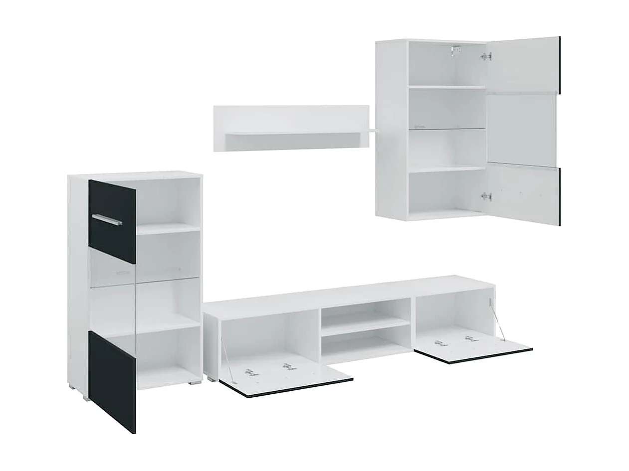 Mobile TV 5 pezzi con luce LED in legno ingegnerizzato indaco opaco