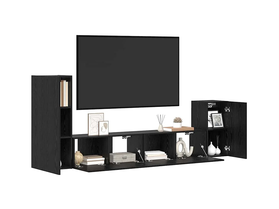 Meuble TV mural 4 pcs Chêne Noir Bois d'ingénierie