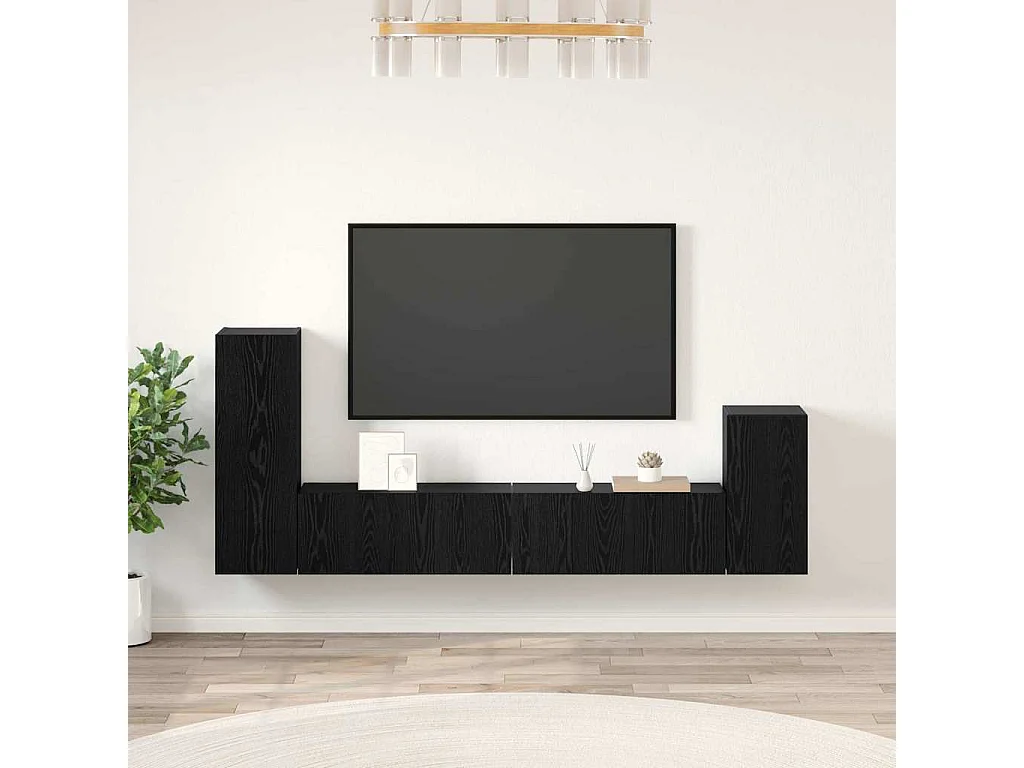 Meuble TV mural 4 pcs Chêne Noir Bois d'ingénierie