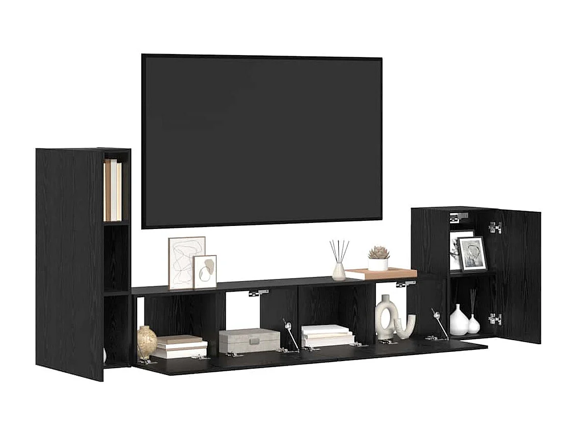 Meuble TV mural 4 pcs Chêne Noir Bois d'ingénierie