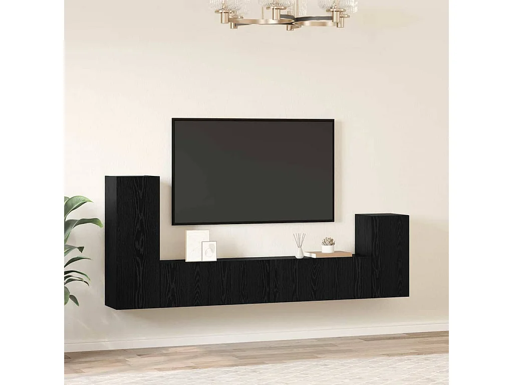 Meuble TV mural 4 pcs Chêne Noir Bois d'ingénierie