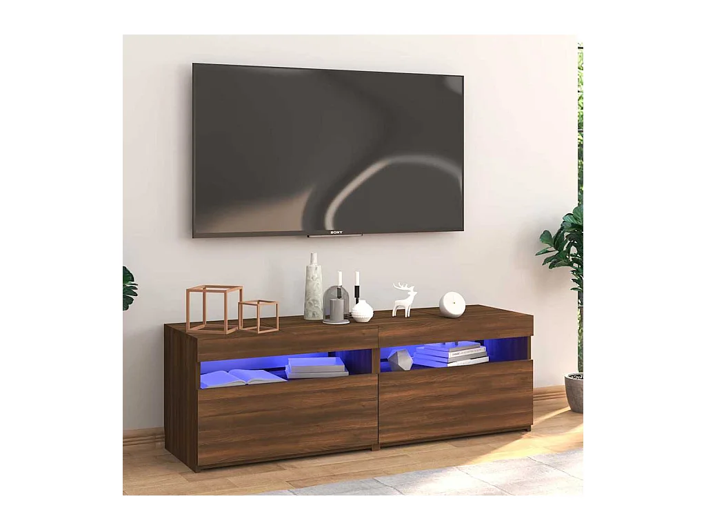 Meuble TV avec lumières LED chêne marron 120x35x40 cm