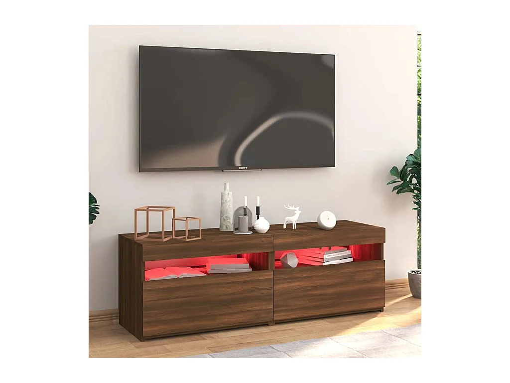 Meuble TV avec lumières LED chêne marron 120x35x40 cm
