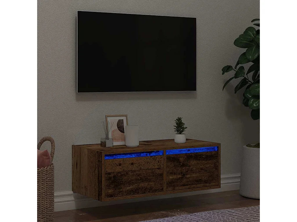 Meuble TV avec lumières LED vieux bois 75x35,5x25 cm