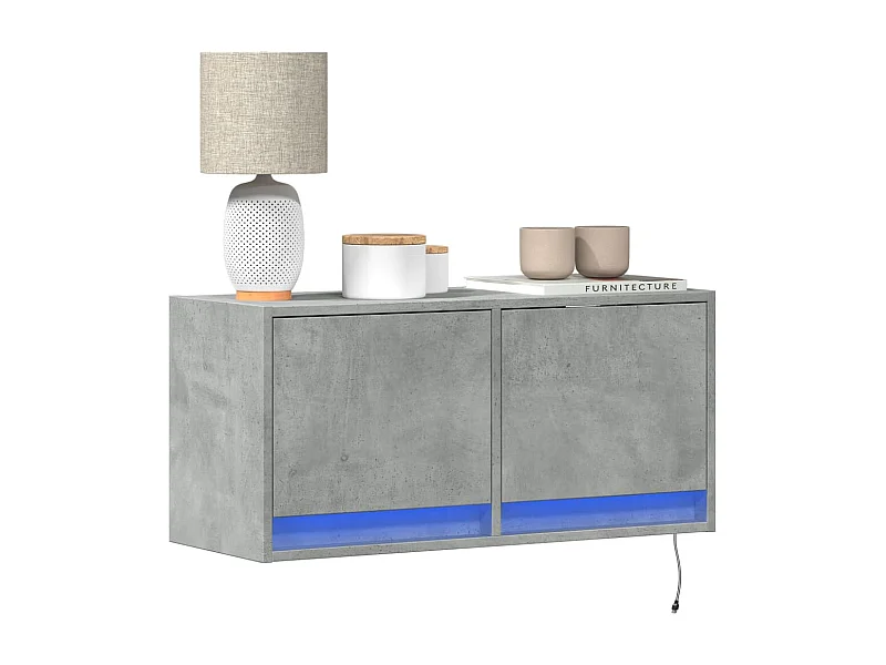 Mobile porta TV a parete con luci LED, grigio cemento, 80x31x35 cm