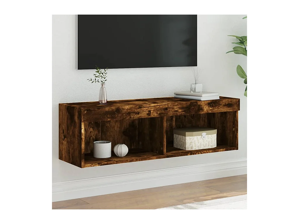 Meuble TV avec lumières LED chêne fumé 100x30x30 cm