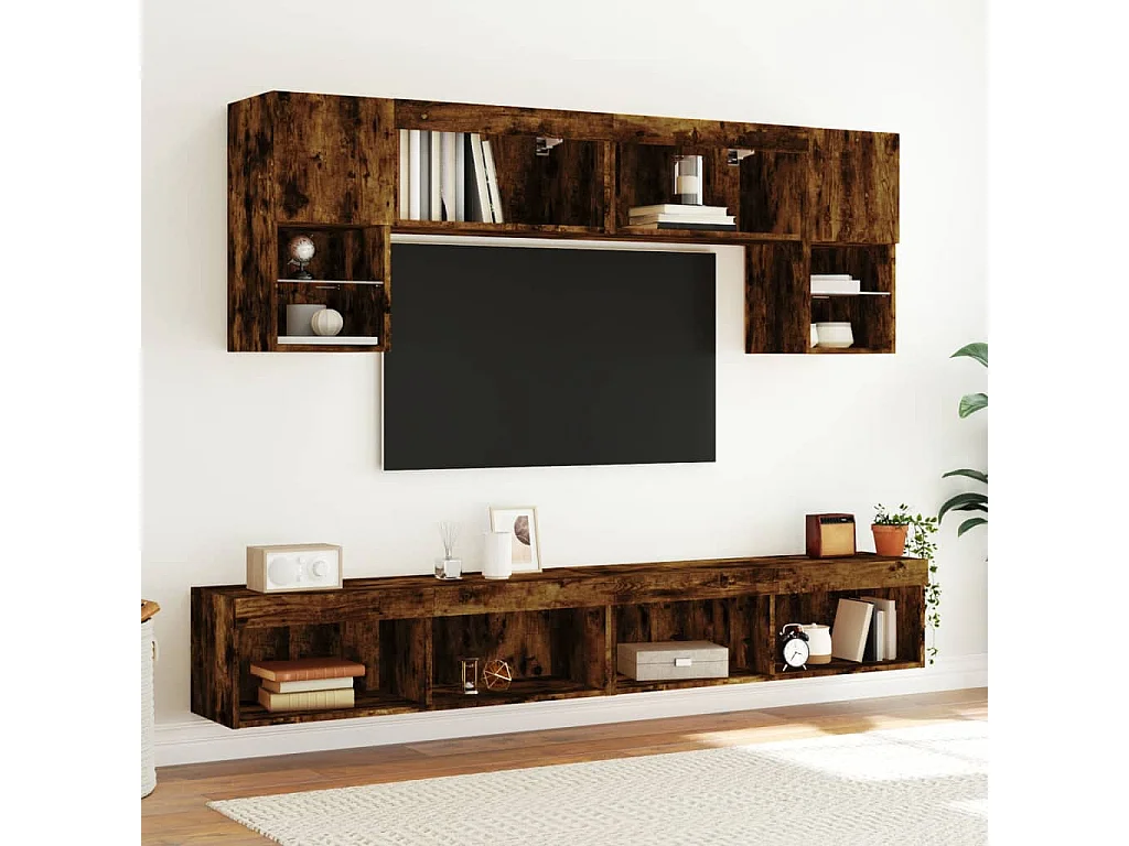 Meuble TV avec lumières LED chêne fumé 100x30x30 cm