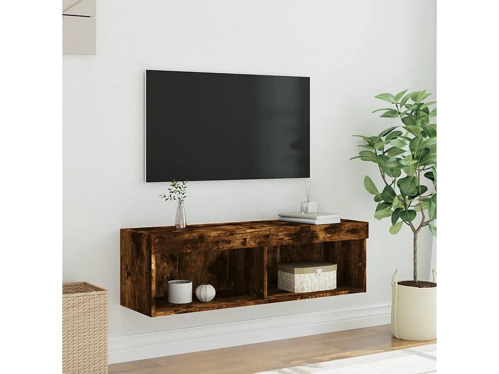 Meuble TV avec lumières LED chêne fumé 100x30x30 cm