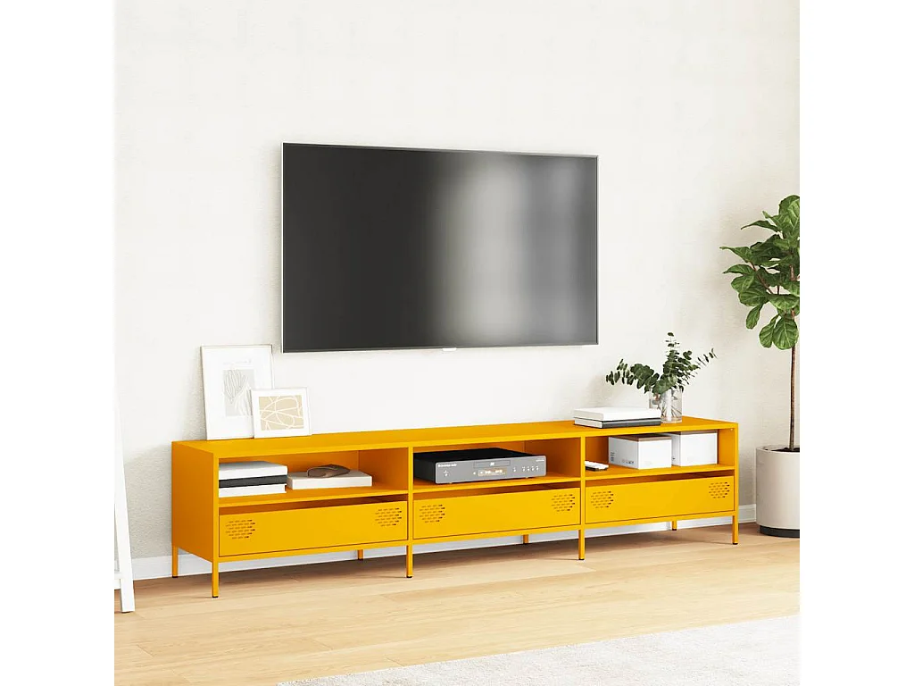 Meuble TV jaune moutarde 202x39x43,5 cm acier laminé à froid
