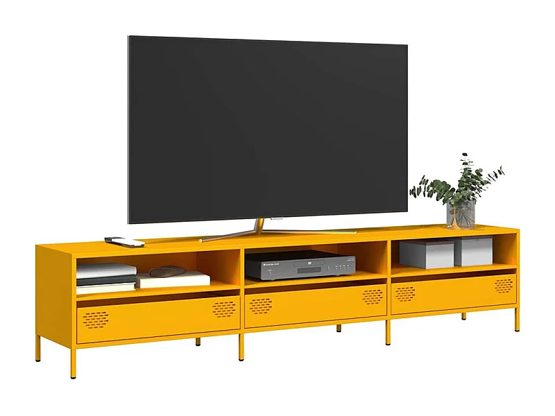 Meuble TV jaune moutarde 202x39x43,5 cm acier laminé à froid